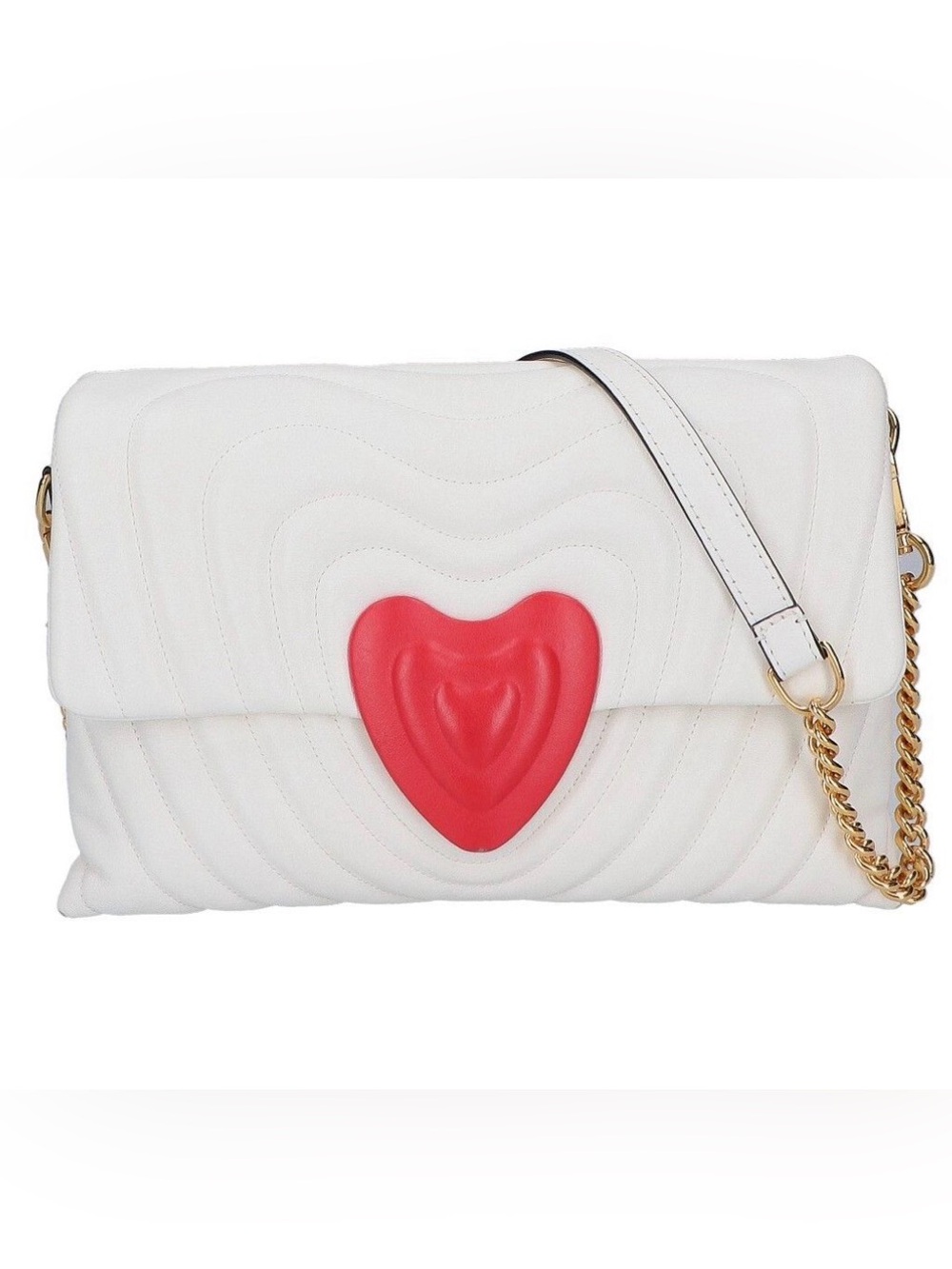 RARE Escada Rita Ora Calfskin Leather Clutch Shoulder Bag Red Heart